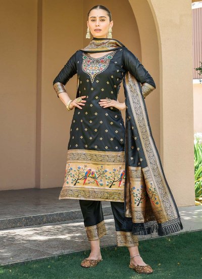 Black Banarasi Silk Trendy Suit