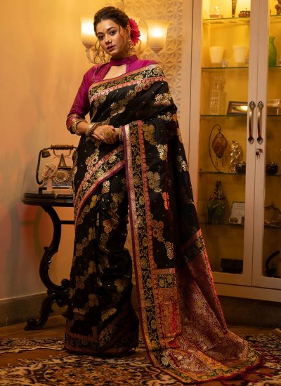 Black Banarasi Silk Weaving Saree