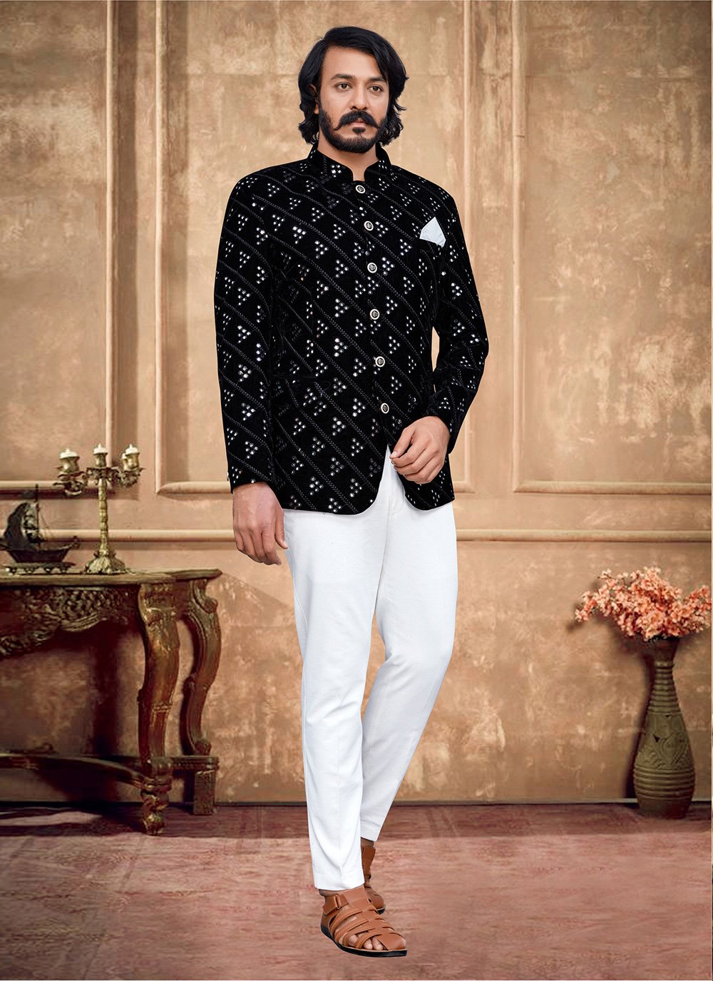 Black velvet jodhpuri store suit