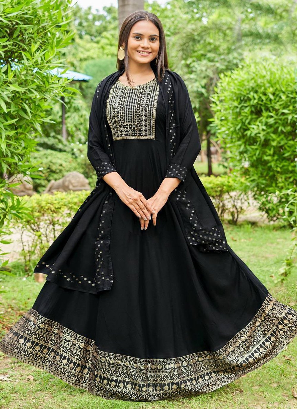 Black embroidered hot sale gown