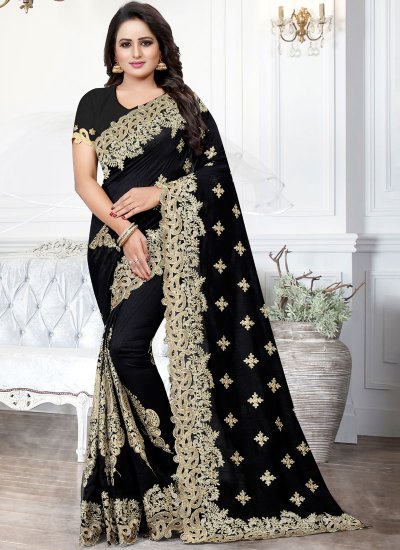 Black Embroidered Festival Traditional Saree