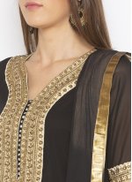 Black Embroidered Georgette Readymade Suit