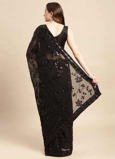 Black Embroidered Mehndi Contemporary Saree