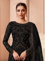Black Embroidered Net Palazzo Suit