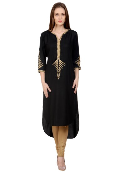 Black Embroidered Party Party Wear Kurti