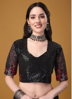 Black Embroidered Satin Silk A Line Lehenga Choli