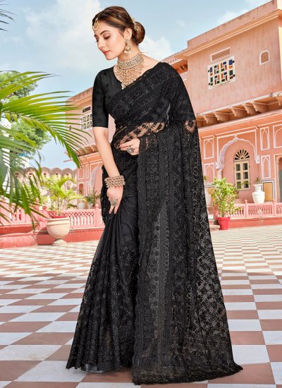 Black Embroidered Trendy Saree