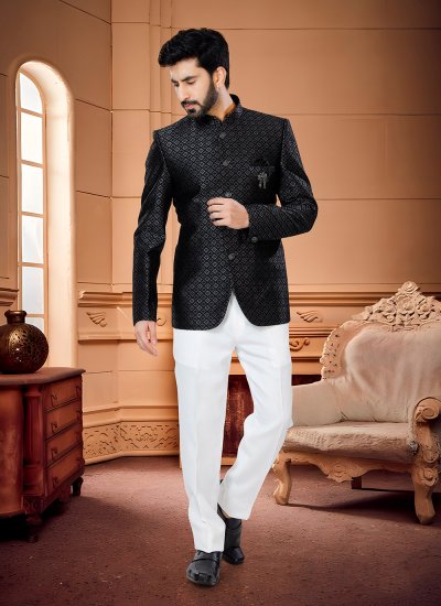 Black Fancy Engagement Jodhpuri Suit