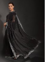 Black Georgette Embroidered Contemporary Saree