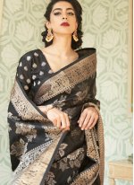 Black Handloom silk Weaving Designer Traditional Saree
