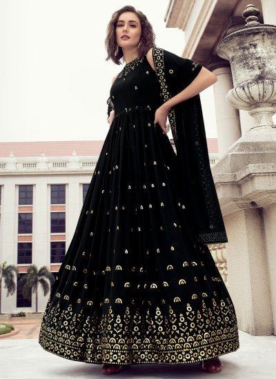 Black Machine Embroidery  Trendy Gown