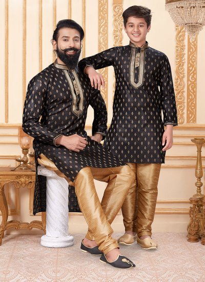 
                            Black Mehndi Jacquard Silk Kurta Pyjama
