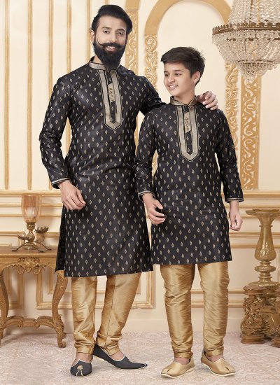 Black Mehndi Jacquard Silk Kurta Pyjama
