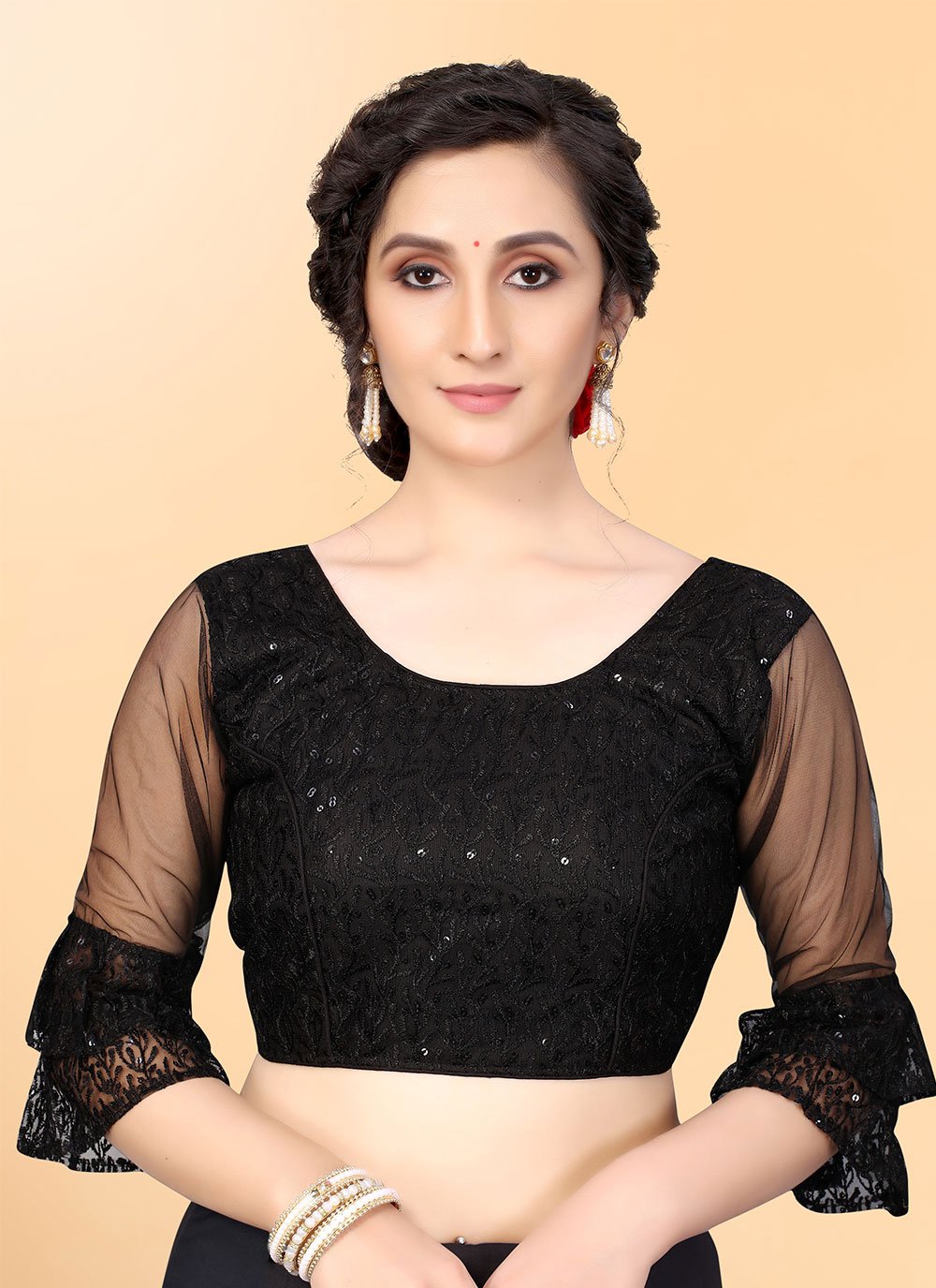 Thread Black Net Embroidered Blouse, Size: 38 at Rs 175/piece in