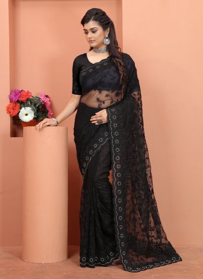 Black Resham Net Contemporary Style Saree