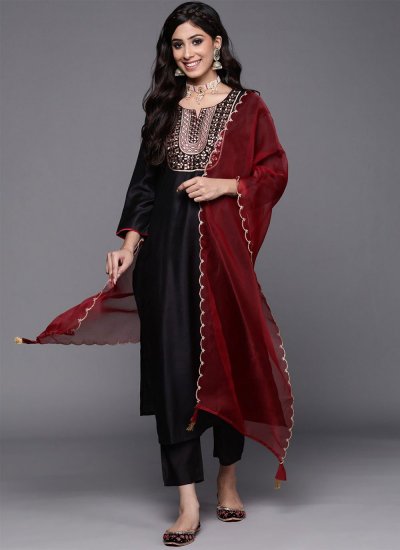 Black Viscose Sequins Readymade Salwar Suit