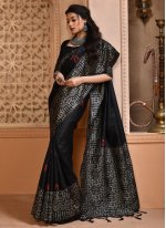 Black Woven Handloom silk Trendy Saree