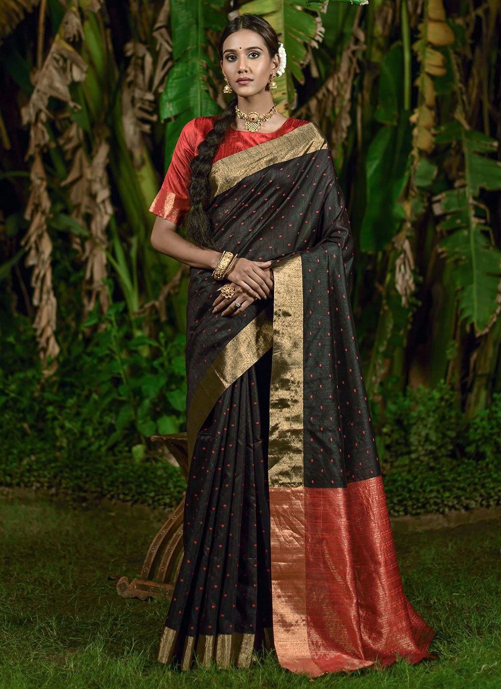 CARNATION PINK WOVEN PURE GEORGETTE BANDHANI SAREE WITH BANARASI SILK –  zarikaariindia.com