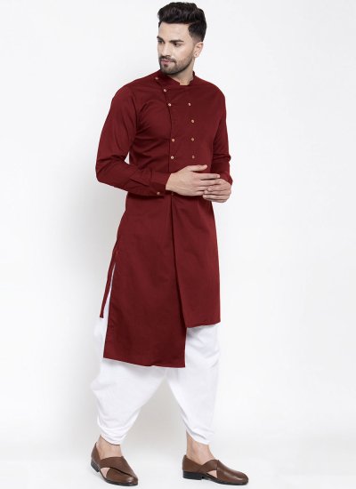 Blended Cotton Buttons Kurta in Maroon