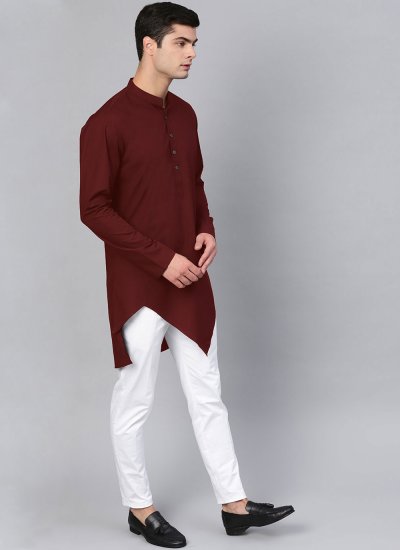 Blended Cotton Buttons Maroon Indo Western