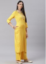 Blended Cotton Designer Straight Suit in Yellow