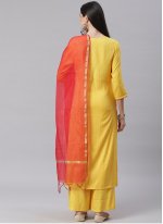 Blended Cotton Designer Straight Suit in Yellow