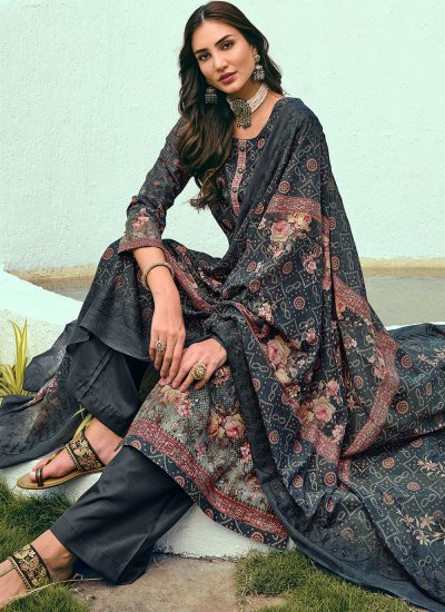 Blended Cotton Digital Print Long Length Salwar Suit in Multi Colour