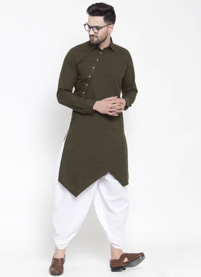 Blended Cotton Green Buttons Indo Western