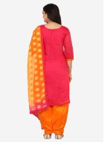 Blended Cotton Hot Pink Embroidered Patiala Suit