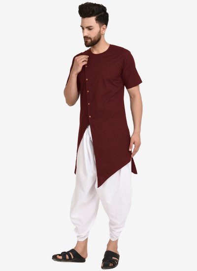 Blended Cotton Maroon Plain Indo Western