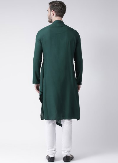 Blended Cotton Plain Green Indo Western
