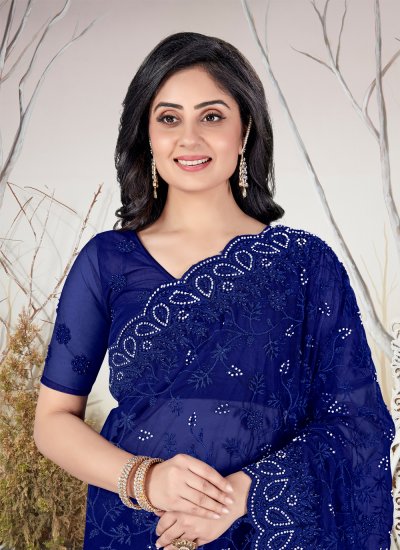 Blissful Blue Resham Net Traditional Saree