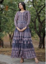 Blissful Digital Print Chanderi Trendy Gown