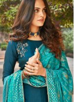 Blissful Embroidered Teal Trendy Salwar Suit