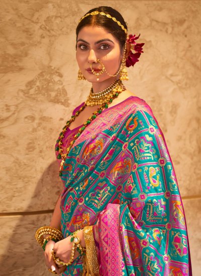 Blissful Magenta and Rama Designer Traditional Saree