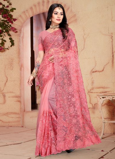 Blissful Net Pink Designer Saree
