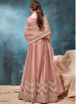 Blissful Peach Embroidered Net Trendy Anarkali Salwar Suit