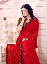 Blissful Printed Fancy Fabric Red Casual Saree