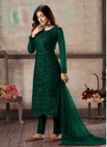 Blissful Sequins Green Net Churidar Designer Suit