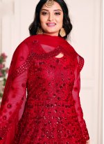Blissful Sequins Red Net Floor Length Anarkali Suit