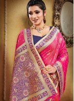 Blissful Weaving Banarasi Silk Rose Pink Traditional Saree