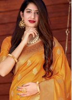 Blissful Yellow Silk Designer Traditional Saree