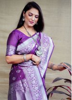 Blooming Banarasi Silk Purple Classic Saree