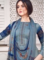 Blooming Blue Embroidered Satin Designer Salwar Kameez