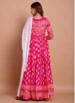 Blooming Cotton Pink Block Print Readymade Designer Gown