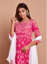 Blooming Cotton Pink Block Print Readymade Designer Gown