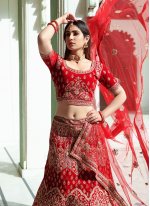 Blooming Diamond Red Velvet Designer Lehenga Choli