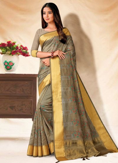 Blooming Embroidered Banarasi Silk Contemporary Style Saree