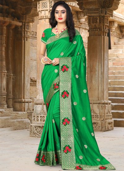 Blooming Embroidered Green Designer Traditional Saree