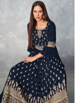 Blooming Embroidered Navy Blue Designer Pakistani Suit 